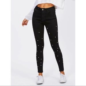 Pearl beaded front jean